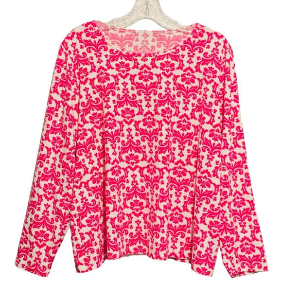 Women's LANDS' END Size 2X (20w - 22w) Pink Print Pullover Top Stretchy Tee - Picture 1 of 7